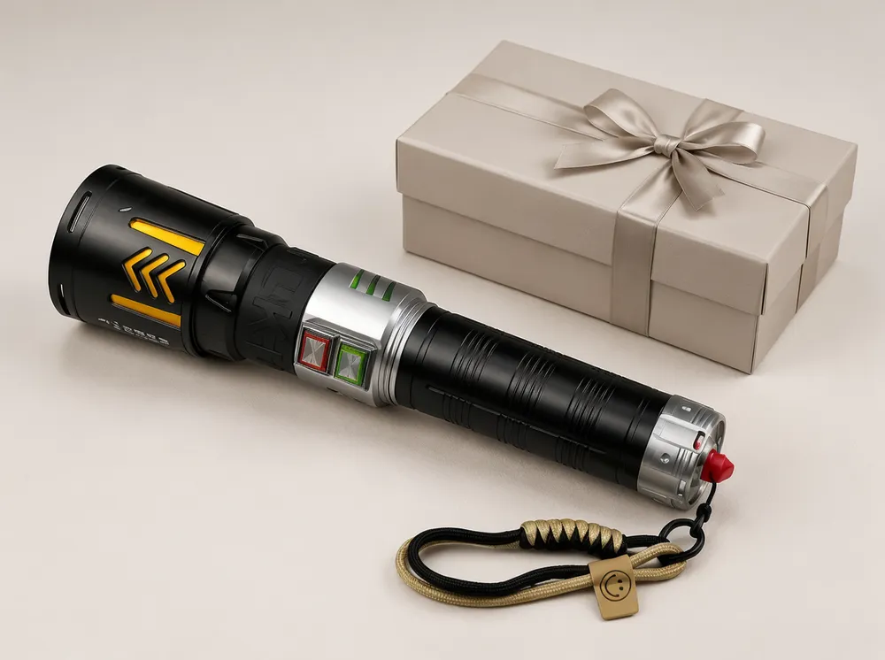Powered-off KyberSpark X beside an elegant unbranded gift box for an adult enthusiast friend