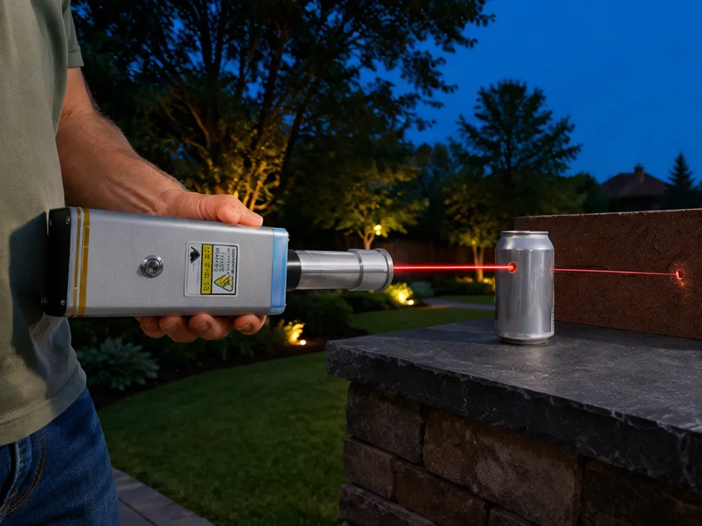 KyberSpark Core V2 held in one hand outdoors showing the metallic body, cylindrical barrel, and approximate 160 mm scale in a real-use context