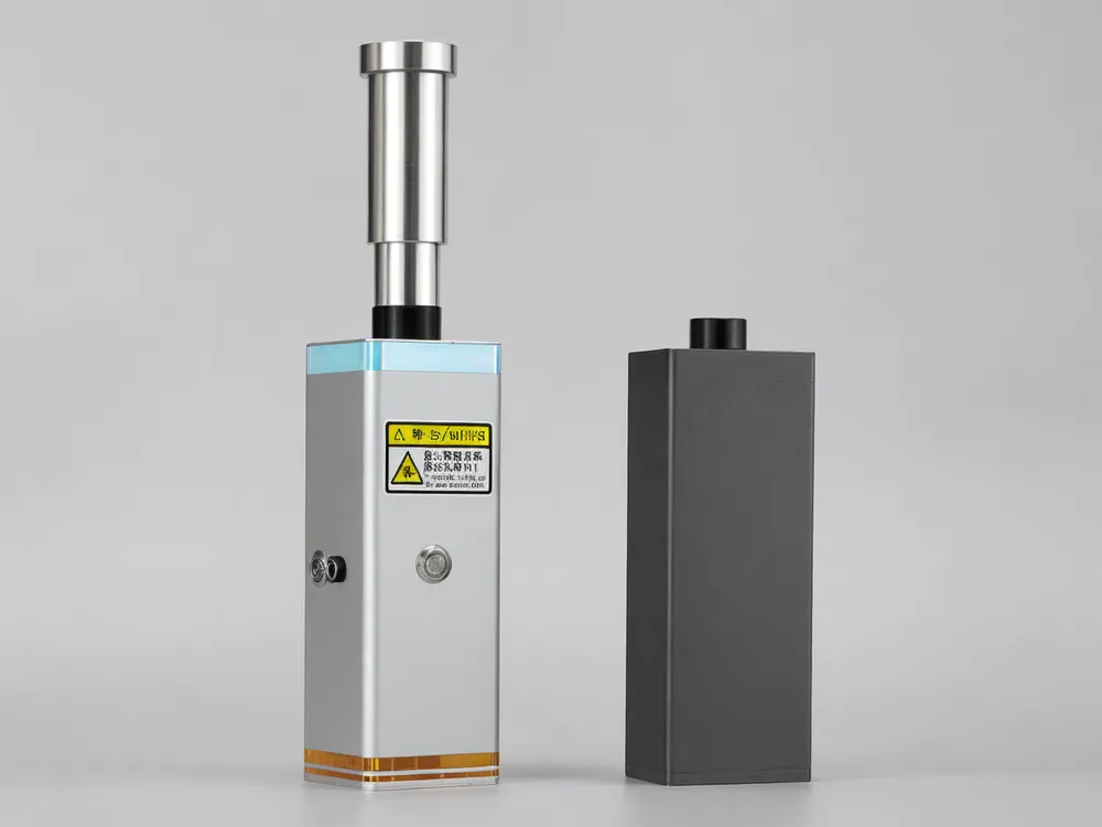Illustrative imitation laser device warning — lighter body construction, missing bilingual warning label, or absent included accessories compared to the genuine product