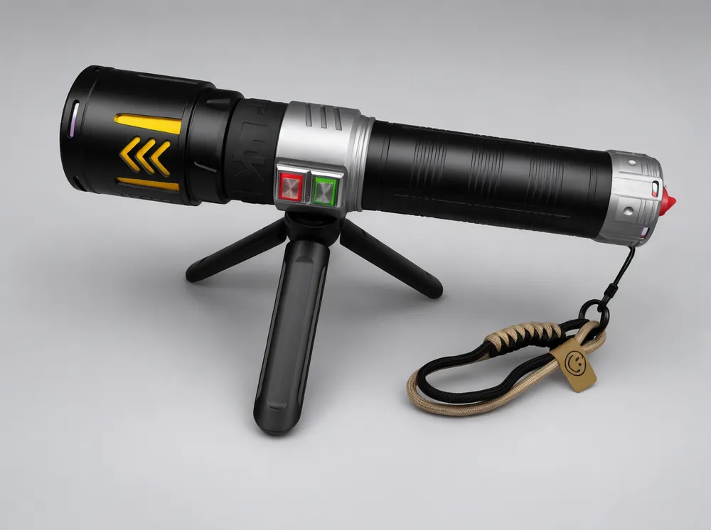 KyberSpark X genuine product showing Vebou brand marking, alloy construction, black-silver-yellow color scheme, and correct included accessories